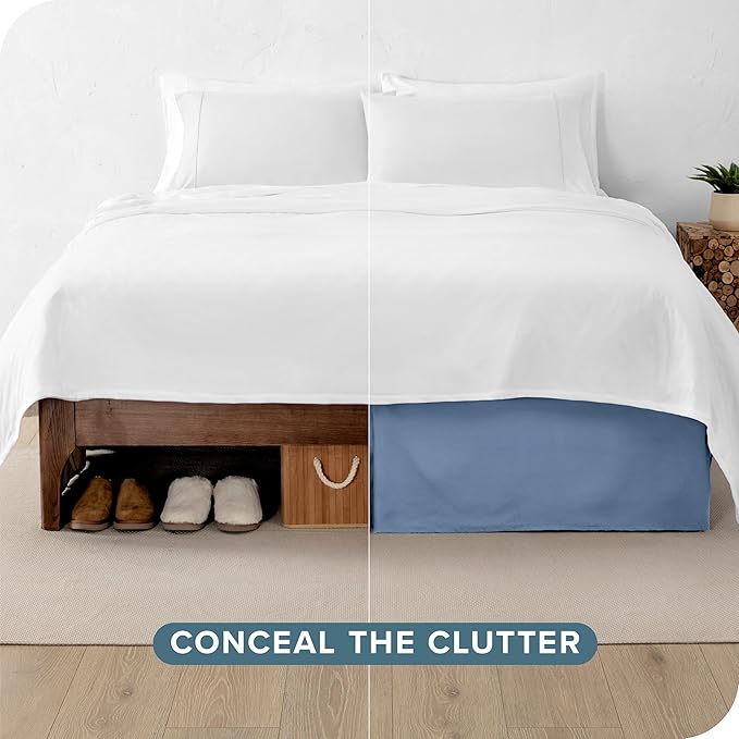 Bare Home Queen Bed Skirt - 15-Inch Tailored Drop Easy Fit - Bed Skirt for Beds - Center & Corner Pleats (Queen, Coronet Blue)