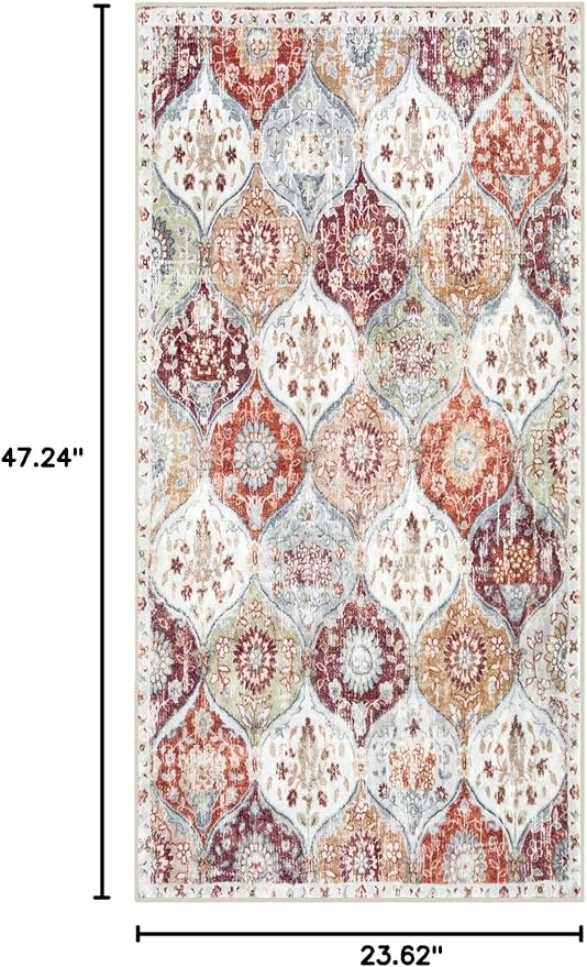 Lahome Washable Entryway Rug, 2x4 Kitchen Rugs for Entryway Bathroom, Non-Slip Indoor Door Mat Ultra-Thin, Small Oriental Throw Carpet for Bedroom Entry, Orange/Terracotta