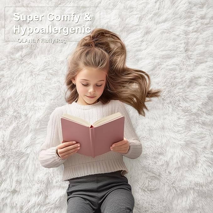 OLANLY 2x8 Machine Washable Runner Rugs for Hallway, Soft Fluffy Shaggy Bedside Rugs for Bedroom, Living Room, Indoor Floor Carpet for Kids Girls and Boys, Nursery Rooms, Home Decor Aesthetic, Ivory