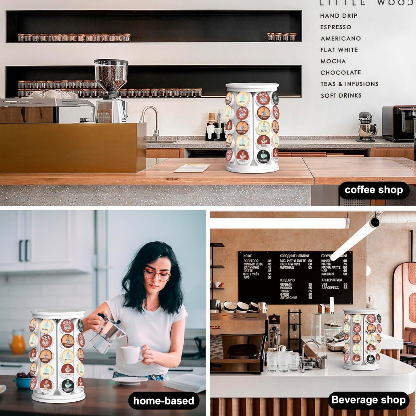 K Cup Holder, Coffee Pod Carousel Organizer K Cup Stand, Compatible with 40 Keurig K-Cup Pods, Large Compacity Coffee Capsule Holder, Home or Office Kitchen Counter Organize (White)