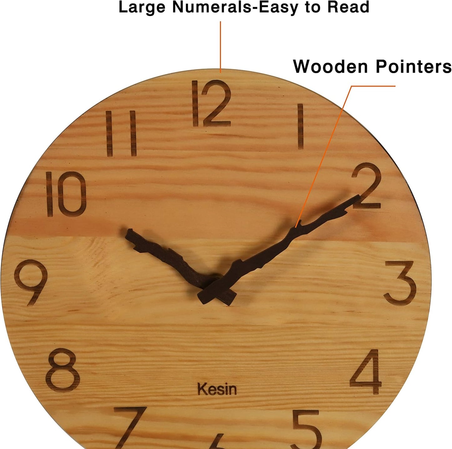 Kesin Wooden Wall Clocks 10 inch Silent Wall Clock Battery Operated Hand Made Round Farmhouse Clock with Rope Hanging Home Decor for Kitchen, Living Room, Bedroom, Office (Nature)