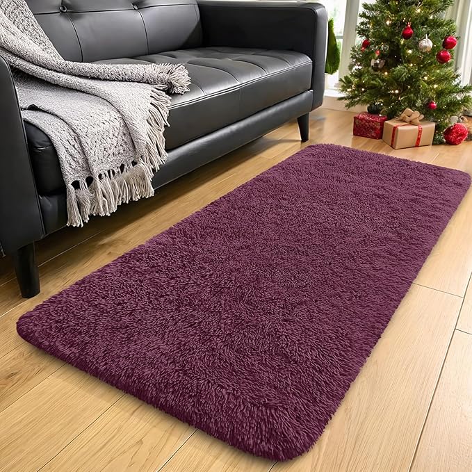 OLANLY 2x4 Machine Washable Runner Rugs for Hallway, Soft Fluffy Shaggy Bedside Rugs for Bedroom, Living Room, Indoor Floor Carpet for Kids Girls Boys, Nursery Rooms, Home Decor Aesthetic, Burgundy