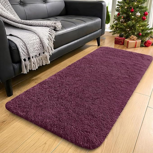 OLANLY 2x4 Machine Washable Runner Rugs for Hallway, Soft Fluffy Shaggy Bedside Rugs for Bedroom, Living Room, Indoor Floor Carpet for Kids Girls Boys, Nursery Rooms, Home Decor Aesthetic, Burgundy