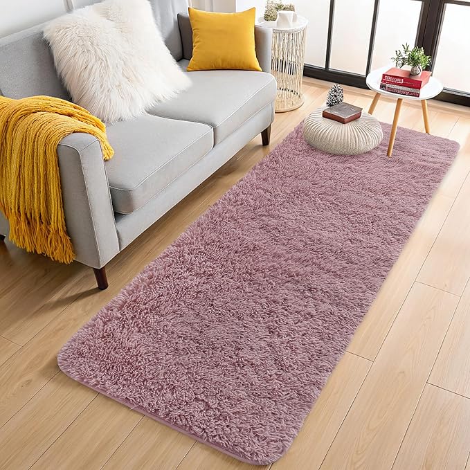 OLANLY 2x8 Machine Washable Runner Rugs for Hallway, Soft Fluffy Shaggy Bedside Rugs for Bedroom, Living Room, Indoor Floor Carpet for Kids Girls and Boys, Nursery Rooms, Home Decor Aesthetic, Blush