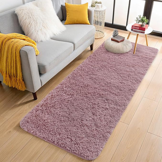 OLANLY 2x6 Machine Washable Runner Rugs for Hallway, Soft Fluffy Shaggy Bedside Rugs for Bedroom, Living Room, Indoor Floor Carpet for Kids Girls and Boys, Nursery Rooms, Home Decor Aesthetic, Blush