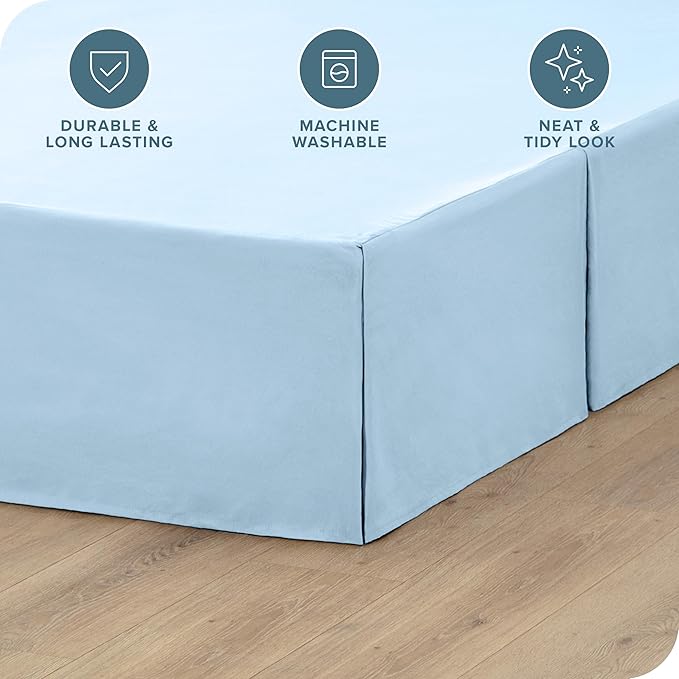 Bare Home King Bed Skirt - 15-Inch Tailored Drop Easy Fit - Bed Skirt Beds - Center & Corner Pleats (King, Light Blue)