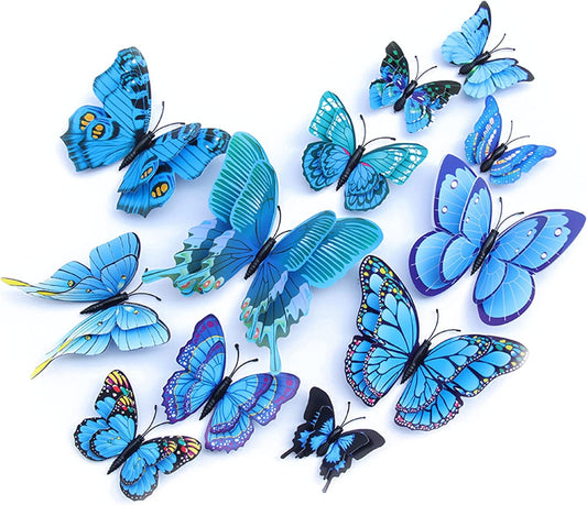 Butterfly Wall Decor 24/48 PCS, 3D Butterflies Stickers for Party Decorations with Magnets(Blue, 24)