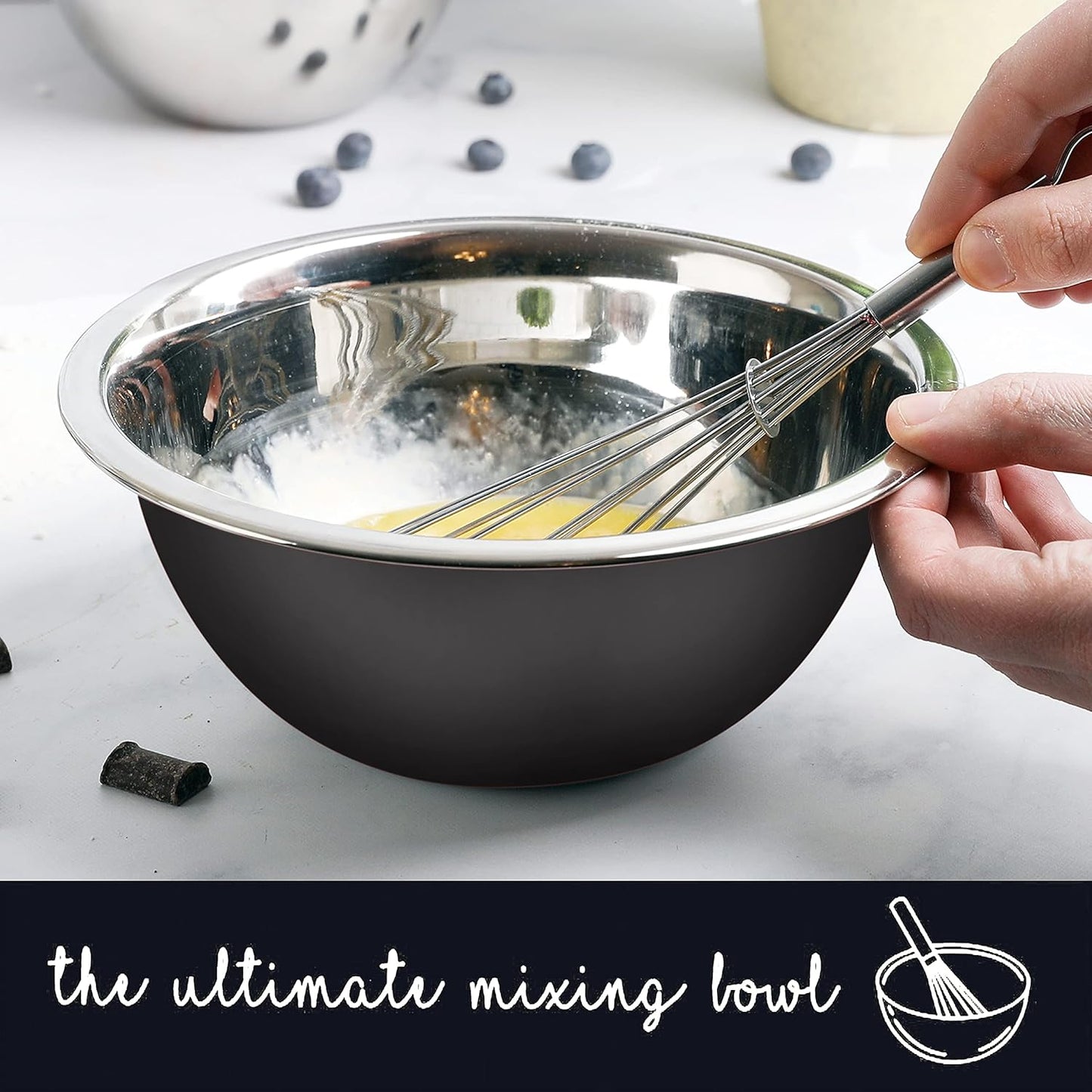 WHYSKO Meal Prep Stainless Steel Mixing Bowls Set, Home, Refrigerator, and Kitchen Food Storage Organizers | Ecofriendly, Reusable, Heavy Duty (Black)