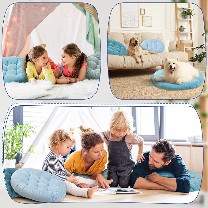 Jerify 4 Pcs Floor Pillow Cushions 22 x 22 Inch Round Square Large Meditation Floor Pillow for Classroom Adult Meditation Picnic Party Cushion for Seating Gift Christmas(Cold Colors,Round)