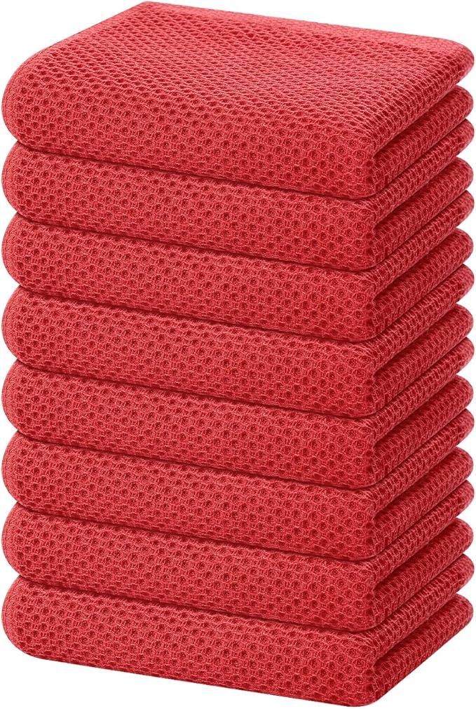 Homaxy 100% Cotton Waffle Weave Kitchen Dish Towels, Ultra Soft Absorbent Quick Drying Cleaning Towel, 13 x 28 Inches, 8-Pack, Brick Red