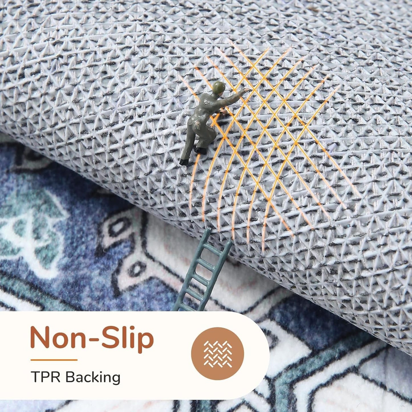 OPPODREAM Soft Area Rugs 9x12 Living Room, Washable Rugs 9x12 with Non Slip Backing, Faux Cashmere Low-Pile 9 x 12 Carpet, Navy Blue & Gold