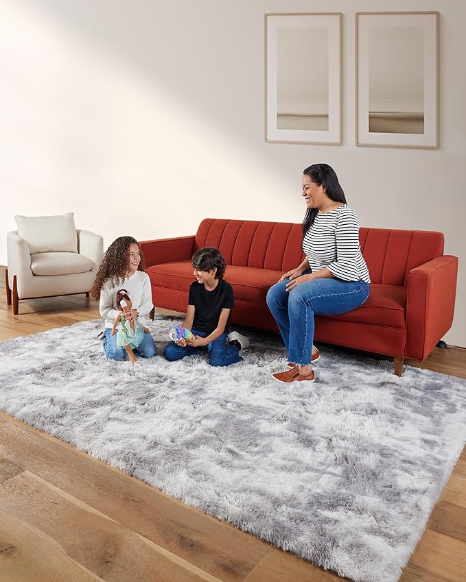 Ophanie 6x9 Tie-Dyed Grey&White Area Rugs for Living Room Bedroom, Fluffy Shag Large Fuzzy Plush Soft Throw Rug, Gray Large Shaggy Floor Big Carpets, Kids Home Decor Aesthetic, Nursery