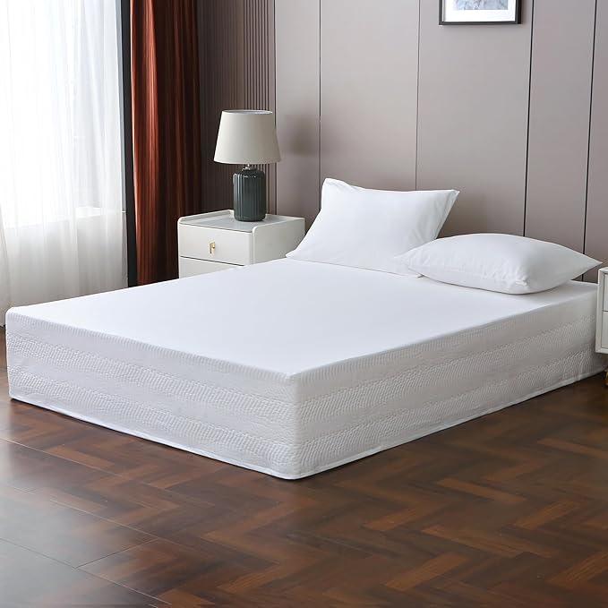 King Bed Skirt-Box Spring Cover with 14 Inch Tailored Drop,Wrinkle and Fade Resistant Hotel Wrap Around Bed Skirts,Bed Frame Cover (Wave Pattern White, King)