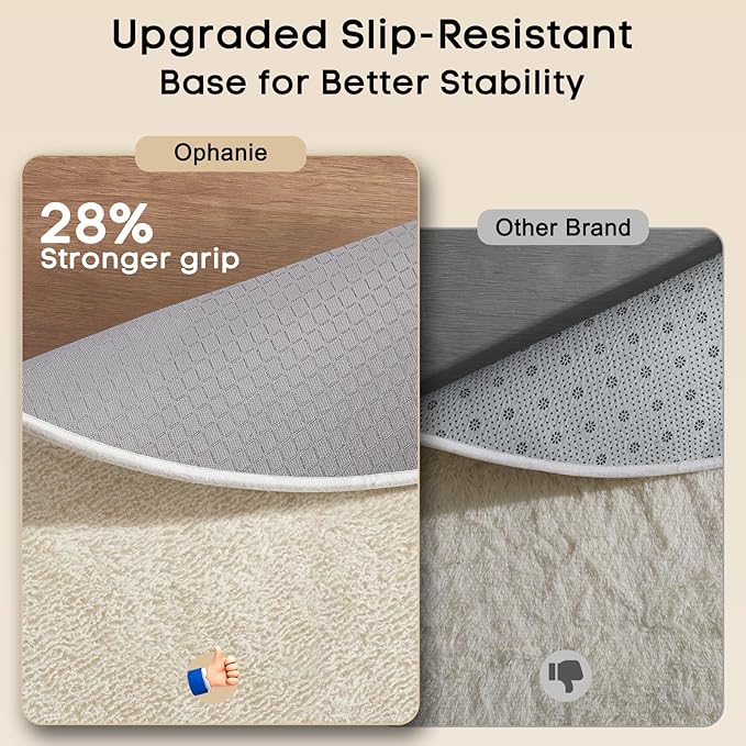 Ophanie Round Rug 4Ft Ivory Circle Area Rug, Aesthetic Room Decor, Fluffy Fuzzy Bedroom Carpet, Plush Soft Shaggy Cream Living Room Rugs for Kids Home Decor, Nursery