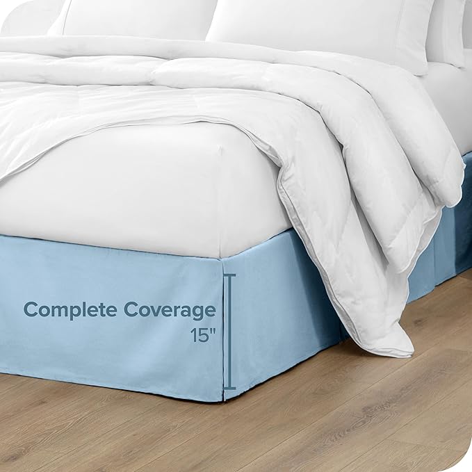 Bare Home King Bed Skirt - 15-Inch Tailored Drop Easy Fit - Bed Skirt Beds - Center & Corner Pleats (King, Light Blue)