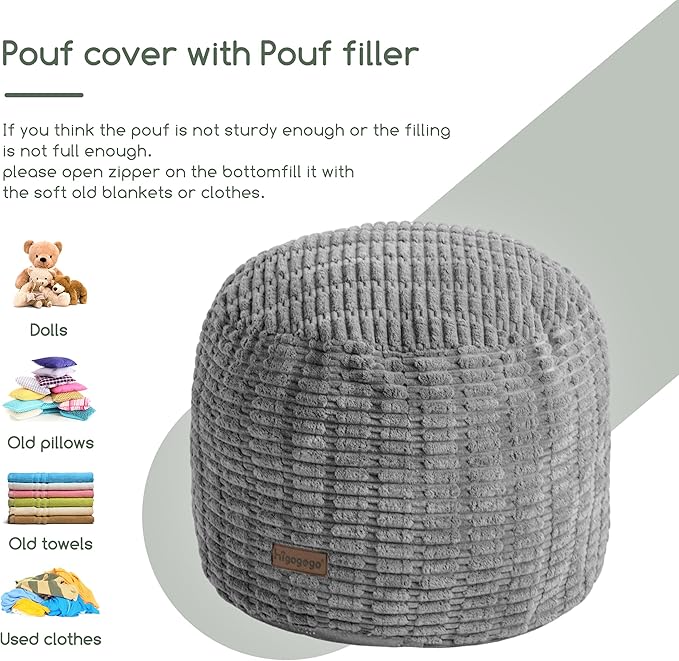 HIGOGOGO Pouf Ottoman Stuffed Round Modern Foam Filled Foot Rest Poufs for Living Room Chair Decorative 26 X 18 Inches Boho Relax Stool for Wedding Christmas Party, Light Grey