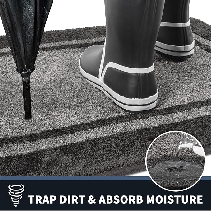 PURRUGS Dirt Trapping Door Mat 20" x 32", Non-Slip/Skid Machine Washable Entryway Rug, Shoes Scraper, Area Rug, Super Absorbent Welcome Mat for Muddy Wet Shoes and Paws, Light Grey & Dark Grey