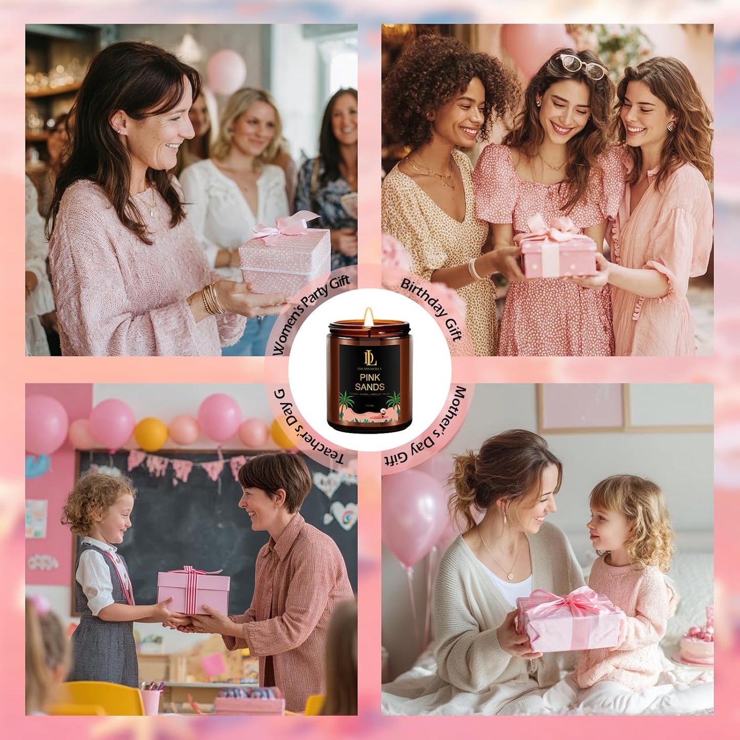 Pink Sands Candles, 7oz Pink Sands Scented Candle, Natural Soy Candles for Home Scented, Long Lasting with 50 Hour Burn Time, Gifts for Men Women