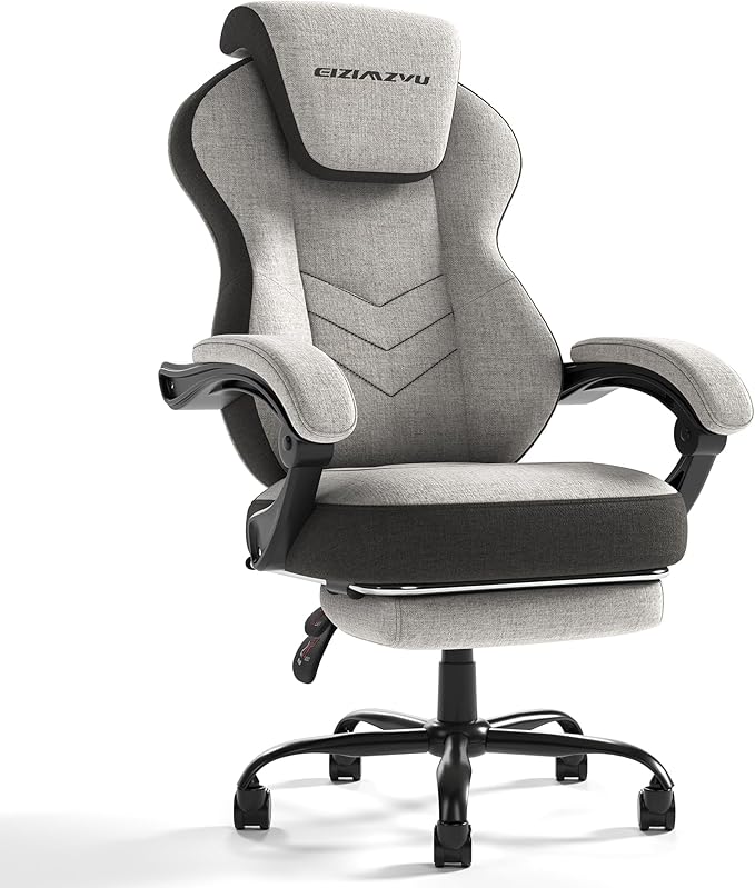 Ergonomic Office Chair with Adjustable Headrest and Footrest, High Back Computer Desk Chair with Linkage Armrests, Reclining Swivel Chair for Home Office, Executive Office Chair (Gray)