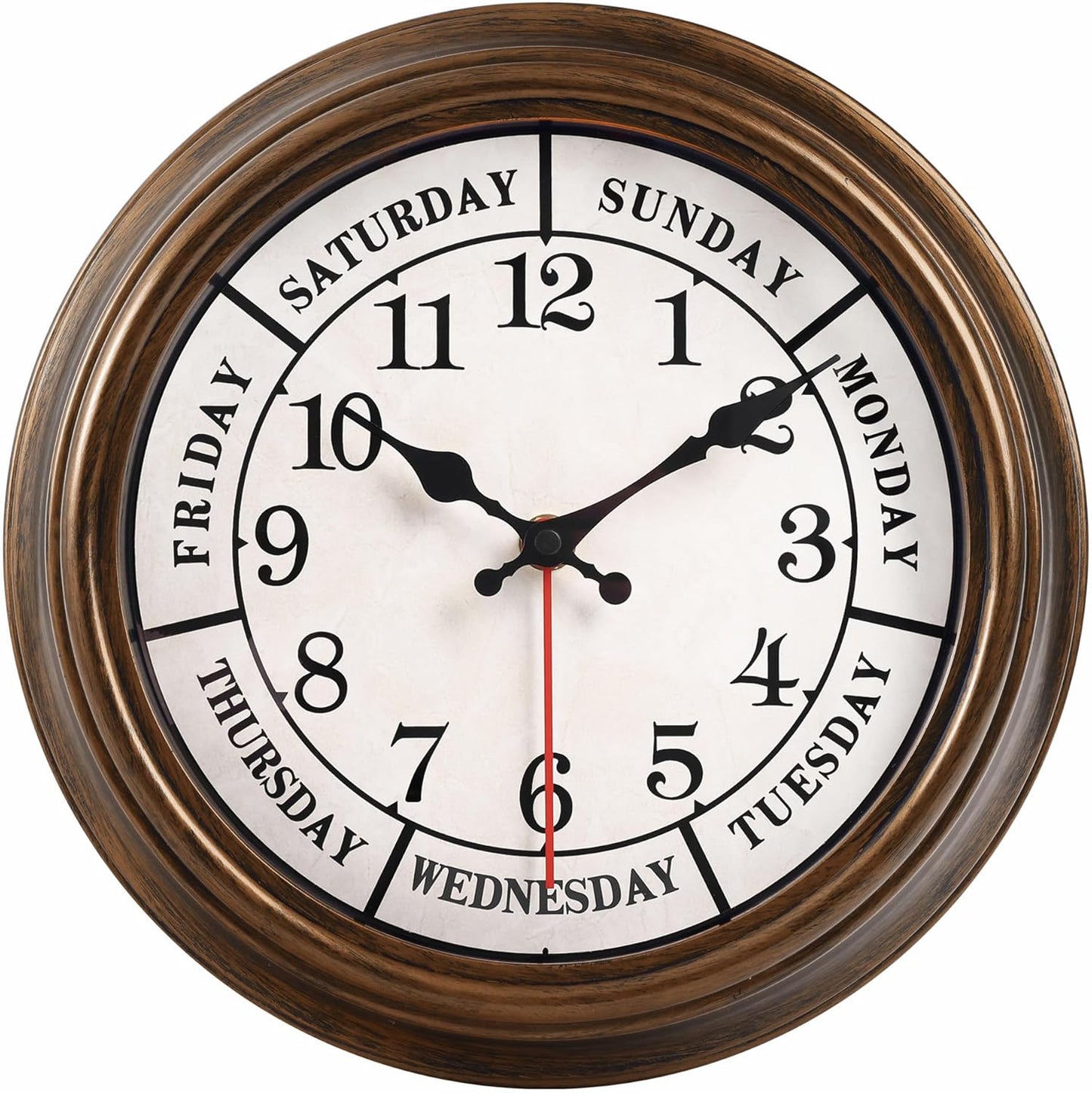 45MinST 12 Inches Retro Wall Clock,Day of The Week Wall Clock,Calendar Day Clock,Silent Non Ticking Battery Operated Movement(Bronze)