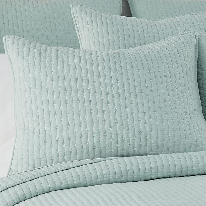 Levtex Home Cross Stitch Reversible Twin Bedspread Set (84x104in) with 1 Pillow Sham (26x20in) - Stitch Texture - Blue Haze - Cotton Twin Size Bedspread Set - Lightweight, Soft, Pre-Washed