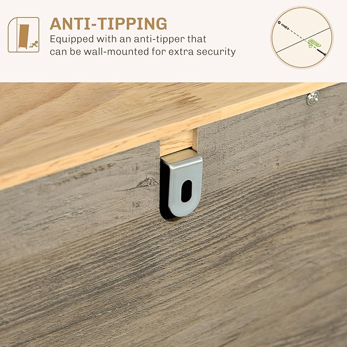 HOMCOM Sideboard with Solid Wood Countertop, Modern Kitchen Storage Cabinet, Coffee Bar Cabinet with 3 Drawers, Doors and Adjustable Shelf, Distressed Gray