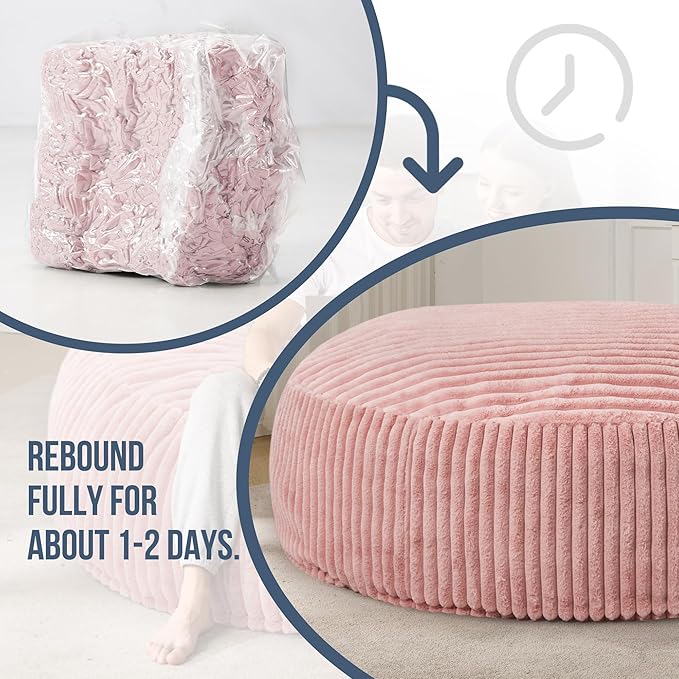 Hobestluk 6ft Bean Bag Chairs for Adults Large Beanbag Chair with Stripe Plush Cover Big Bean Bag Chair for Living Room Bedroom Dorm Office - Pink (70" x 70" x 15")