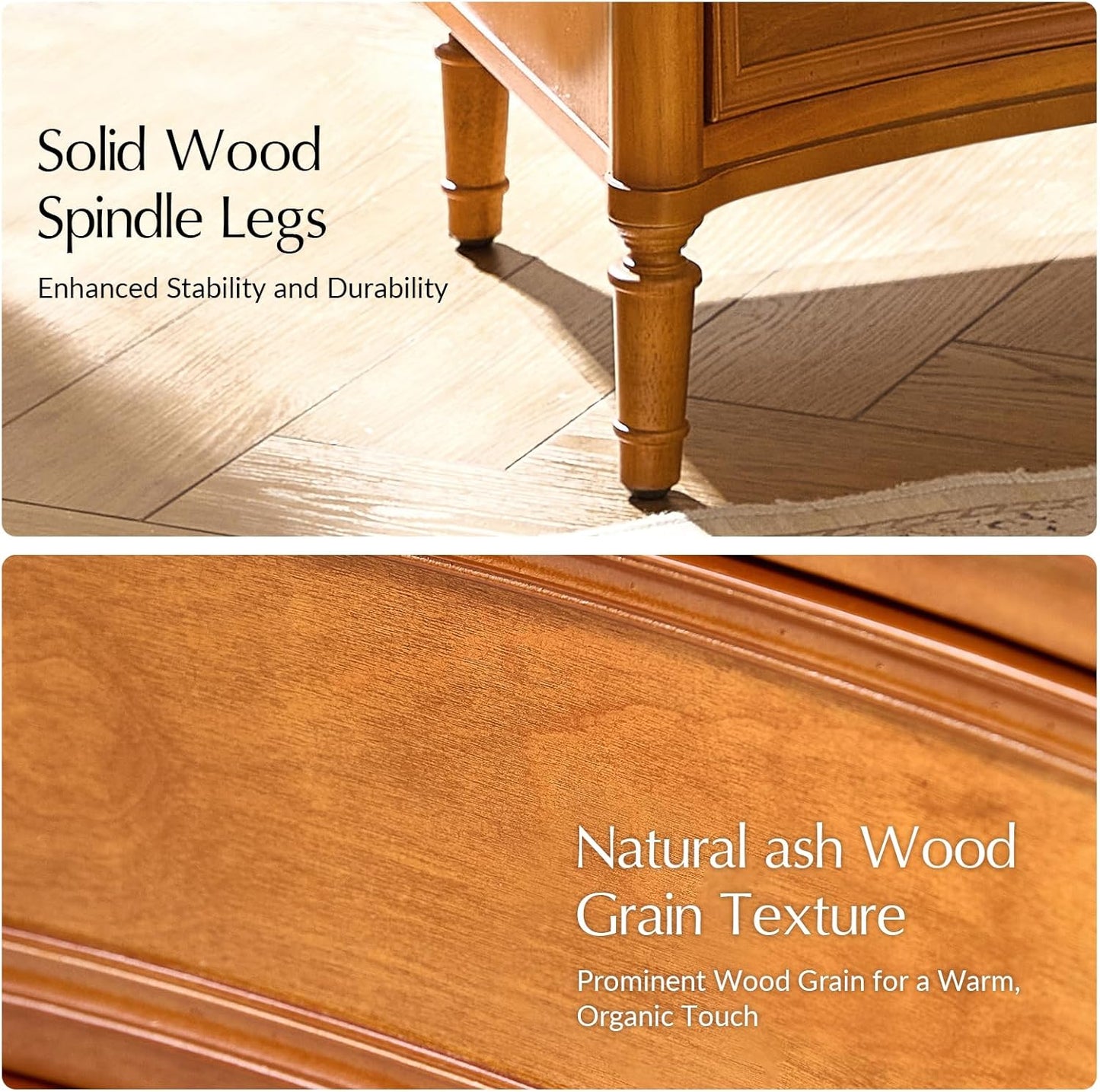 HULALA HOME 3 Drawer Nightstands Set of 2 with Charging Station, 26" Wide Nightstands with Solid Wood Legs and Curved Profile, Classic Bedside Tables for Living Room Bedroom, Acorn