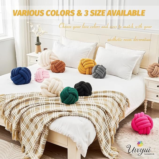 Uvvyui Knot Pillow Ball, Soft Home Decorative Pillows, Round Throw Pillow, Handmade Knotted Plush Pillow, Round Boucle Pillow Cushion (11 Inches Dark Yellow)
