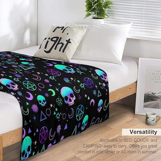 Throw Blanket for Teens Boys Girls and Adults Soft Warm Cozy Funny Midweight Food Flannel Blankets for Couch Sofa Bed Camping Travel Home Decor 50" X 60" (Skull, Custom)