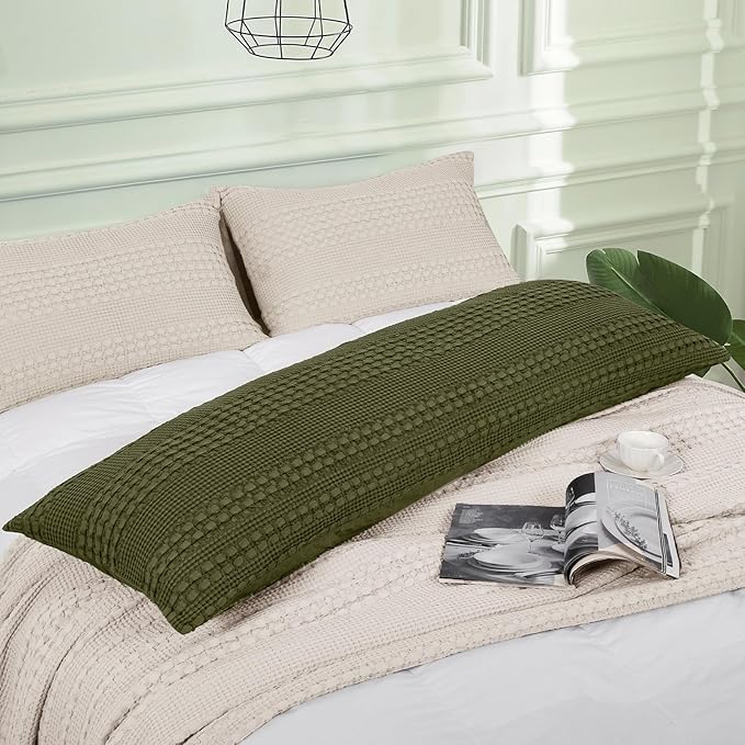 PHF 100% Cotton Waffle Body Pillowcase with Zipper, 1 Pack 20" x 54" Soft Skin-Friendly Pillow Sham, No Filling, Aesthetic Woven and Breathable Waffle Weave Body Pillow Cover for Bed, Capulet Olive