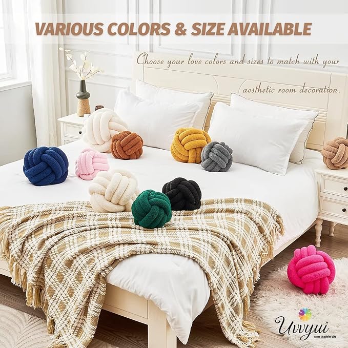 Uvvyui Knot Pillow Ball, Soft Home Decorative Pillows, Round Throw Pillow, Handmade Knotted Plush Pillow, Round Boucle Pillow Cushion (11 Inches Khaki)