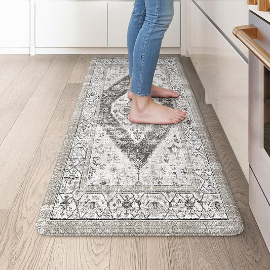 KIMODE Kitchen Mats Cushioned Anti Fatigue, Boho Vintage Kitchen Rugs, Grey 20"x39" Kitchen mats for Floor,Non Slip Kitchen Floor Mat, Comfort Padded Kitchen Floor Mats for Sink Laundry Office Desk