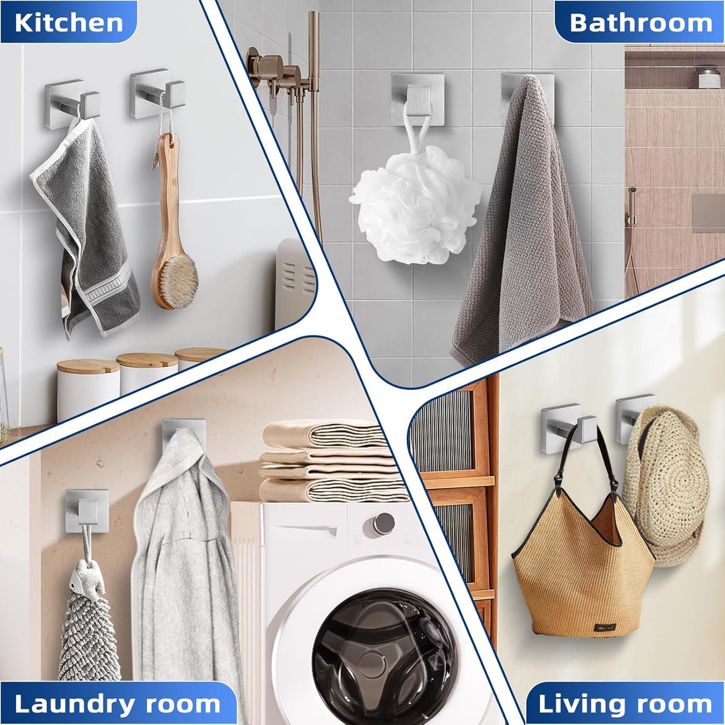 Brushed Nickel Towel Hooks for Bathrooms, Heavy Duty Wall Mounted Stainless Steel Modern Hook, 4 Pack – Ideal for Hanging Towels, Robes, Coats, in Kitchen, Bedroom, Bathroom, or Hotel