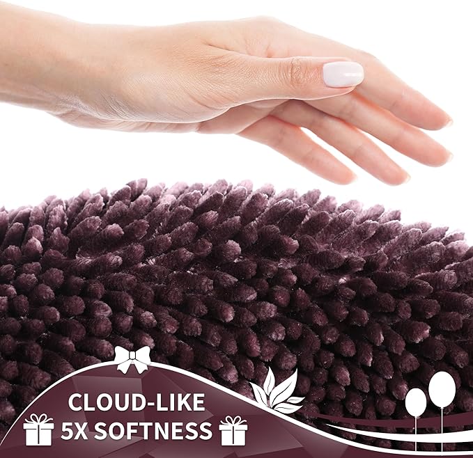 Yimobra Toilet Rugs U Shaped Washable, Extra Thick Soft Absorbent Chenille Contour Bathroom Rugs for Toilet 24x24 Inch, Quick Dry Non Slip Toilet Mat for Bath Floor, Purple Grey