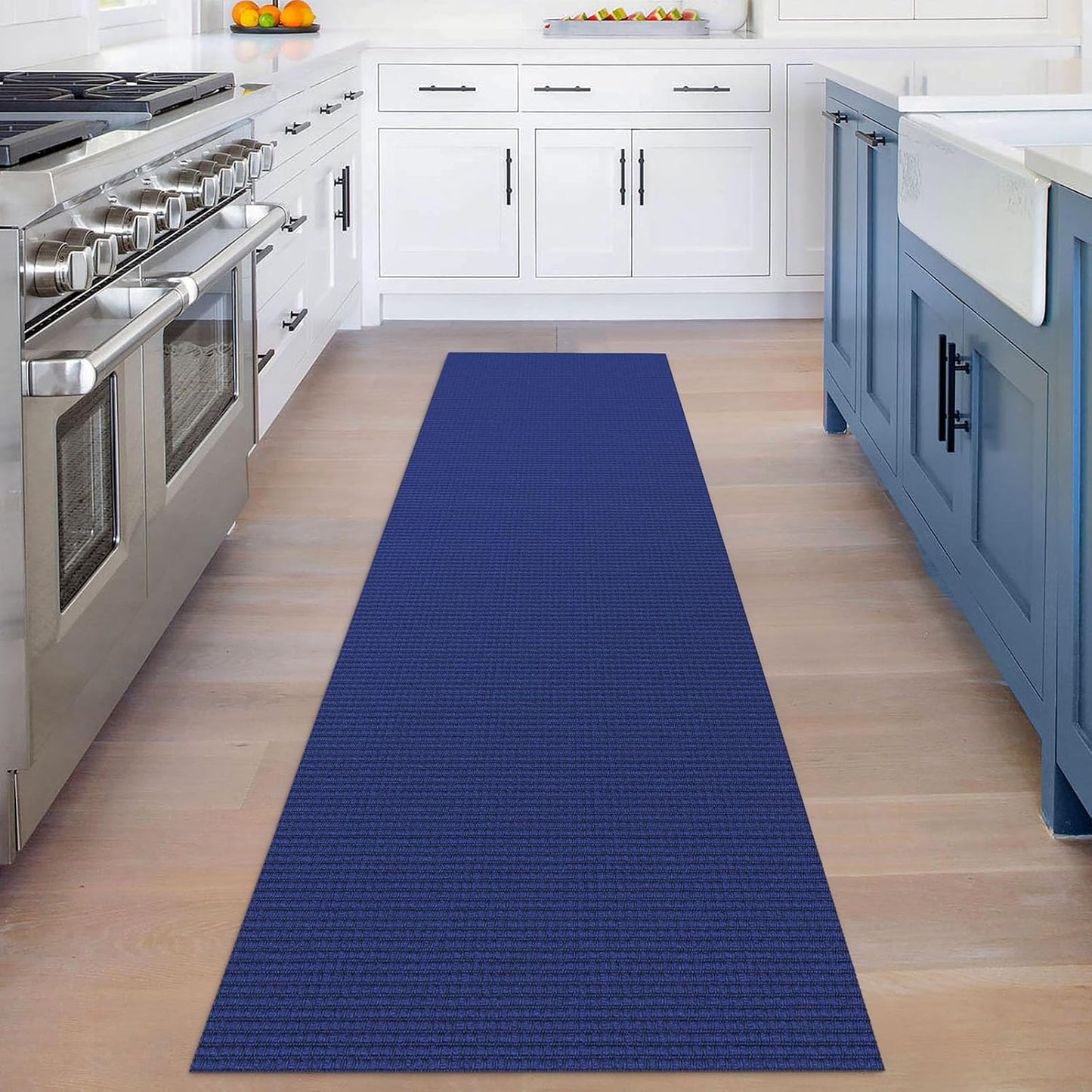 KOZYFLY Runners for Hallways 2.6x8 ft Washable Kitchen Runner Non Slip Rubber Backed Hall Runners Cotton Entryway Runner Rugs Floor Carpet for Indoor Backdoor Bedroom Kitchen, Royal Blue/Navy