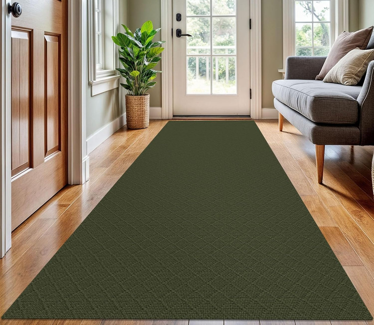KOZYFLY Runner Rug 3x10 Ft Washable Runners for Hallways Non Slip Rubber Backed Kitchen Runners, Braided Cotton Entryway Runner Indoor, Floor Carpet for Hallway Kitchen Entryway, Dark Green