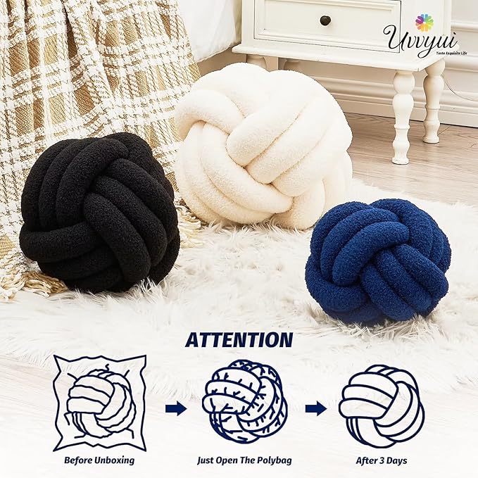 Uvvyui Knot Pillow Ball, Soft Home Decorative Pillows, Round Throw Pillow, Handmade Knotted Plush Pillow, Round Boucle Pillow Cushion (11 Inches Navy)