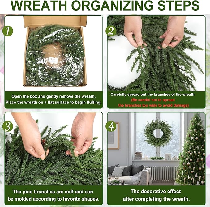 Artgar 26 Inch Pine Wreath - Christmas Wreaths for Front Door - Real Touch Pine Wreath - Large Artificial Green Wreaths for Walls Windows Porches Farmhouse Indoor Outdoor Home Decor