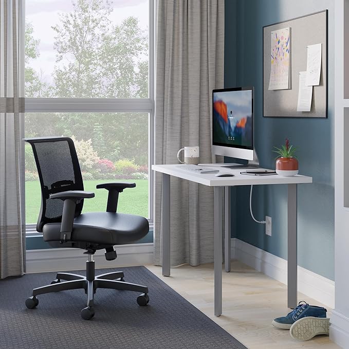 HON Coze Home Office Desks, Sturdy Table Computer Desk, 42", White Top, Silver Base