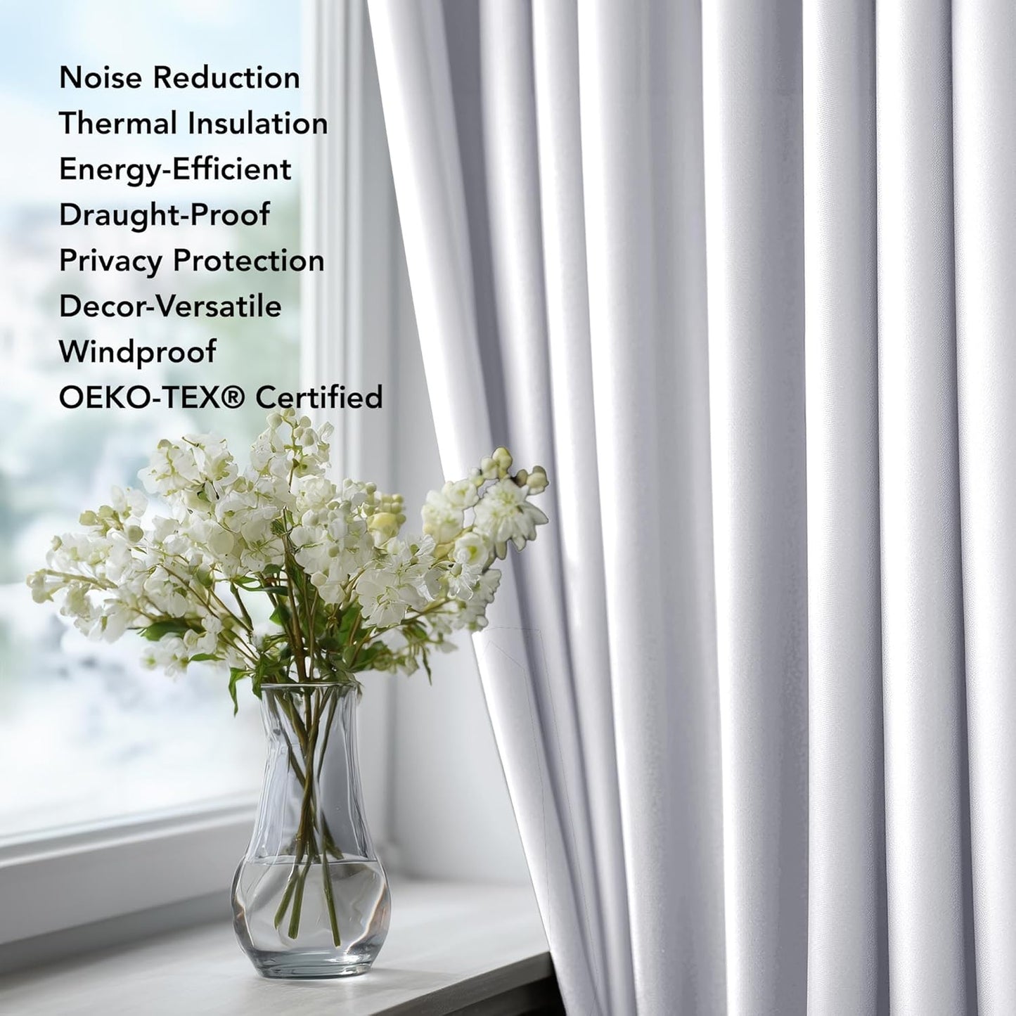 Deconovo Blackout Curtains for Bedroom – Set of 2 52W x 96L Inch Thermal Insulated & Noise Reducing Panels–Home Window Room Darkening Sustainable Grommet Drapes for Living Room and Nursery, Star White