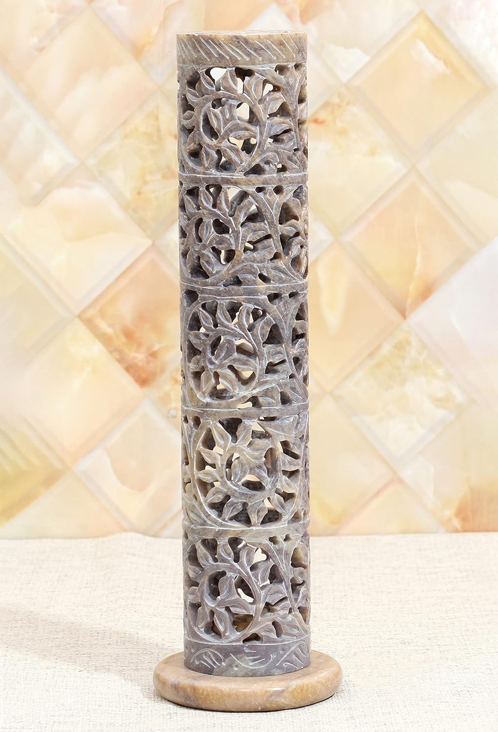 Crocon Soapstone Handmade Incense Tower Burner Leaf Crafting Incense Corner Burner | Tea Light Holder | Living Room Decor Kitchen Home Fragrance Decorative Best Gift Set Size 2.7X2.7X10 Inch