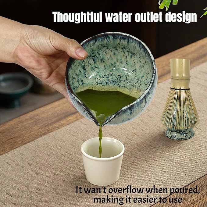 Matcha Whisk Set,6Pcs Matcha Kit Includes Matcha Whisk and Holder,Matcha Bowl with Spout,Matcha Sifter and 2Pcs Matcha Spoon,Suitable as a gift for those who like matcha (Quenching Blue)
