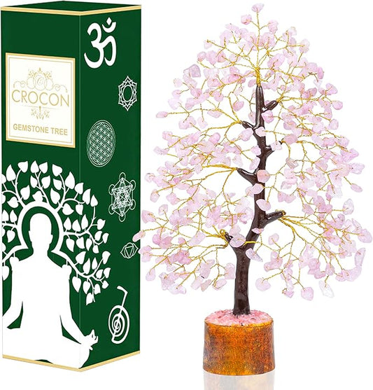 Rose Quartz Tree of Life, Handmade Gemstone Feng Shui Money Tree, Healing Crystal Decoration for Home, Positive Energy, Spiritual Gift