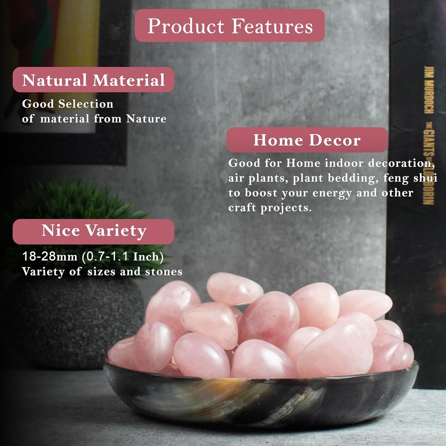 Crocon 1LB Rose Quartz Tumbled Stones and Crystals Bulk 2000+ Carats Natural Crystal Kit for Reiki Healing Polished, Mothers Day, Tumble Stones, Chakra Balancing, Gift, Home Decor Size : 20mm