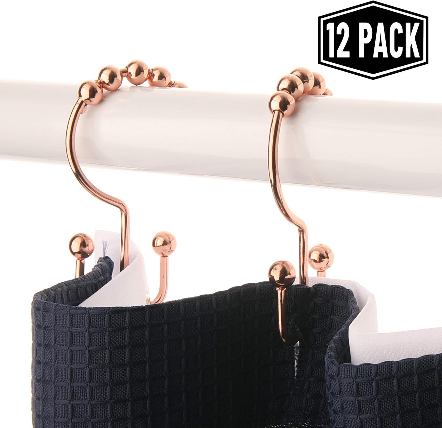 2lbDepot Copper Shower Curtain Hooks Rings, Premium Rust-Resistant Stainless Steel Metal, Double Dual Sided Hooks, Glides Effortlessly on Bathroom Shower Rods, Set of 12 Decorative Copper Hooks