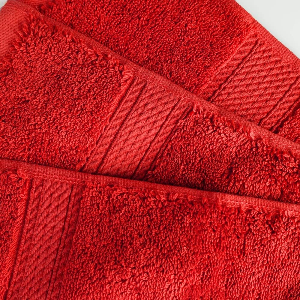 Superior Egyptian Cotton Pile Hand Towel Set of 4, Ultra Soft Luxury Towels, Thick Plush Essentials, Absorbent Heavyweight, Guest Bath, Hotel, Spa, Home Bathroom, Shower Basics, Red