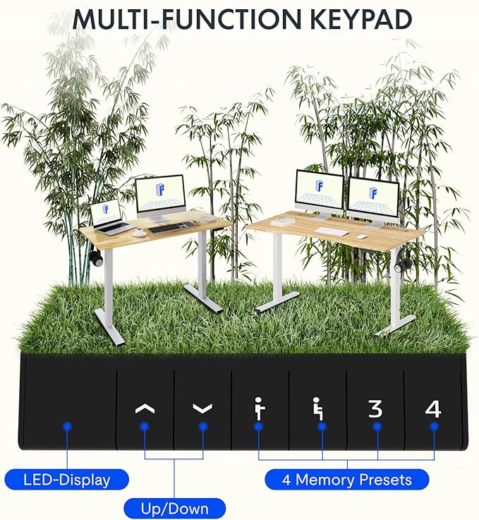 FLEXISPOT EN1 Bamboo Standing Desk, 55 x 28 Inches Whole-Piece Electric Adjustable Height Desk (Silver Frame + Bamboo Curved Desktop, 2 Packages)