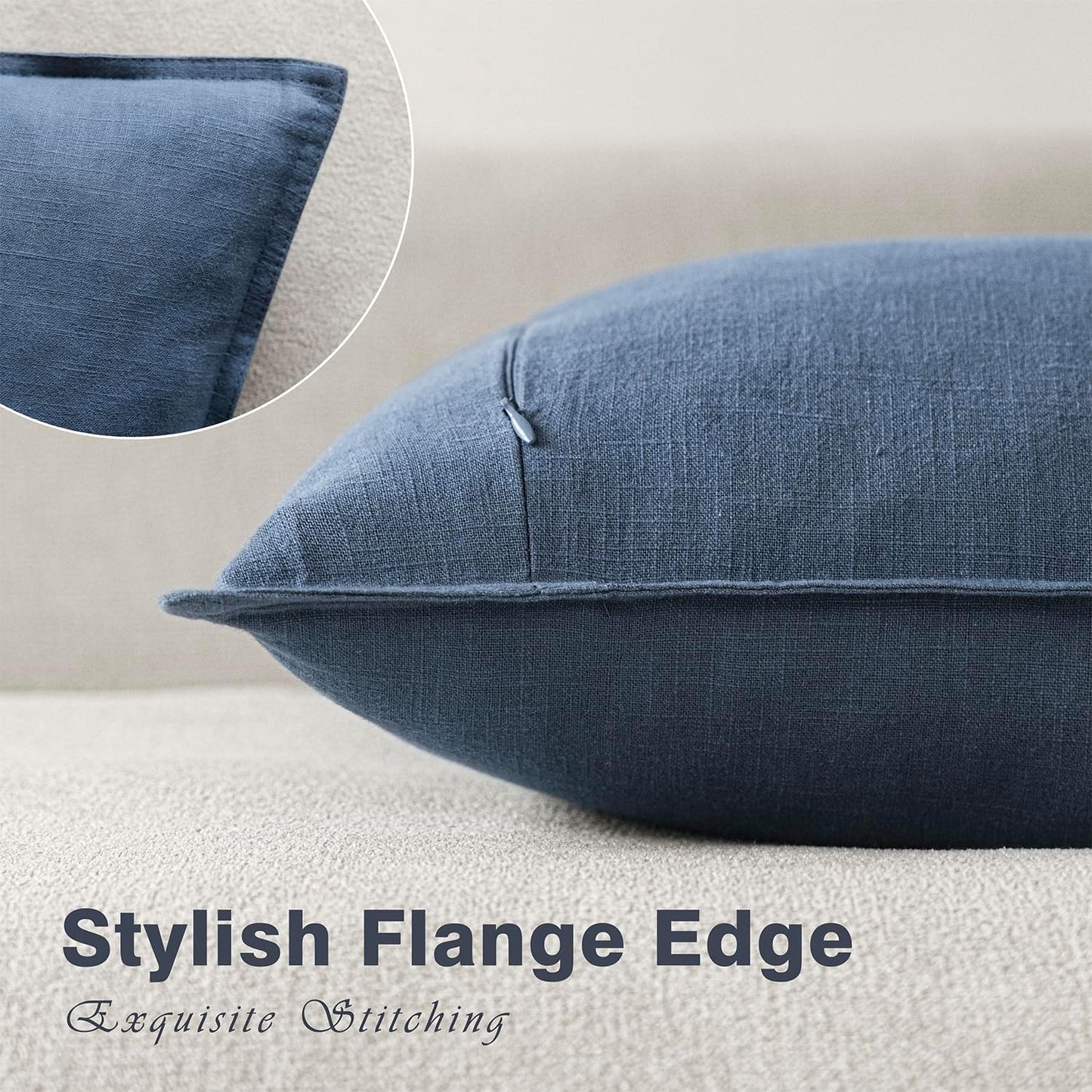 Foindtower Pack of 2, Decorative Linen Soild Throw Pillow Covers Soft Accent Euro Cushion Case Farmhouse Neutral Pillowcase for Chair Couch Sofa Bedroom Living Room Home Decor 16 x 16 Inch Dark Blue