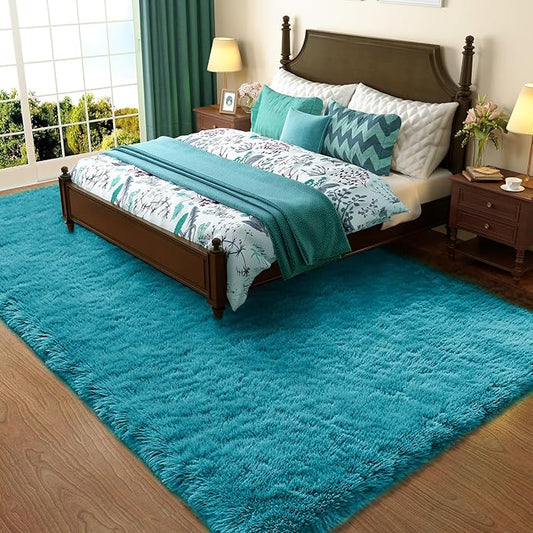 Ophanie Teal Rugs for Bedroom Living Room, Fluffy Fuzzy Furry Carpet, Plush Soft Shaggy Bedside Indoor Floor 4x6 Area Rug for Kids Girls Boys Baby Teen Dorm Nursery Home Decor Aesthetic